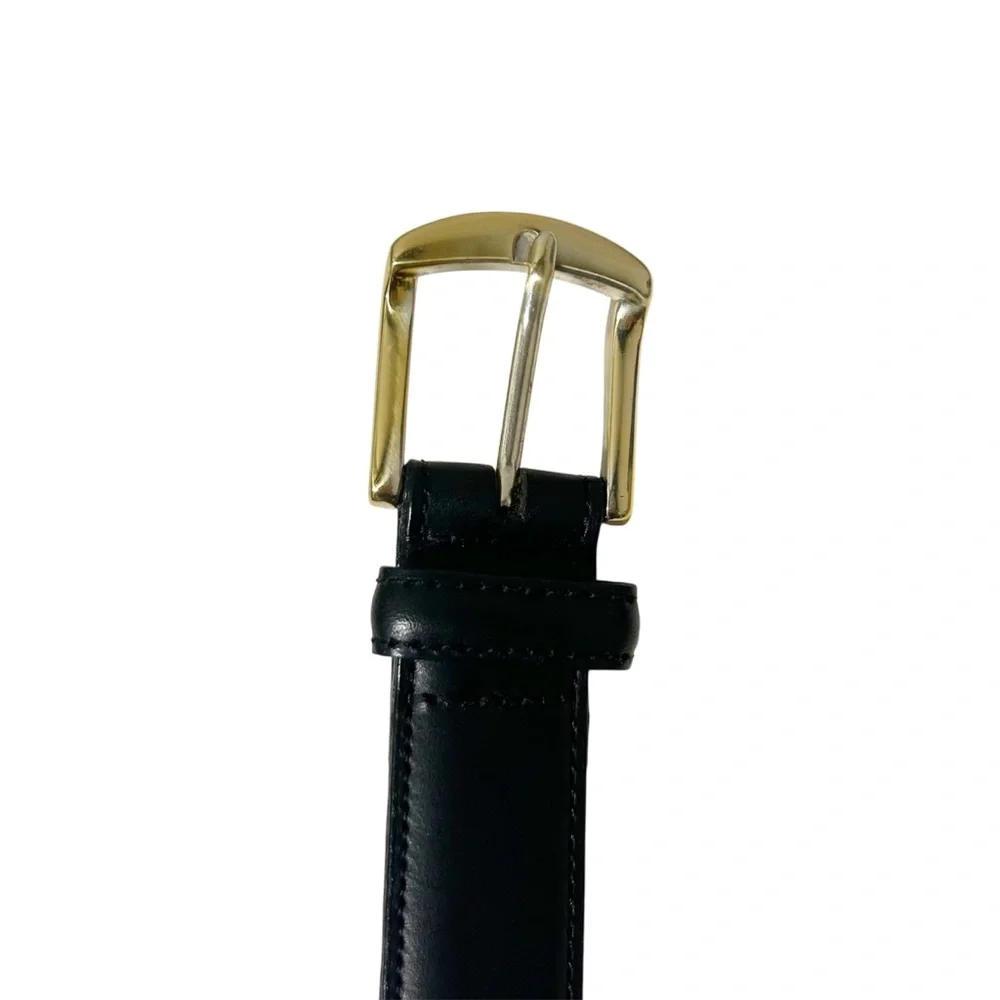 Tommy Hilfiger Men's Black Genuine Leather Belt Sz 38/95 LightGolden Tone Buckle